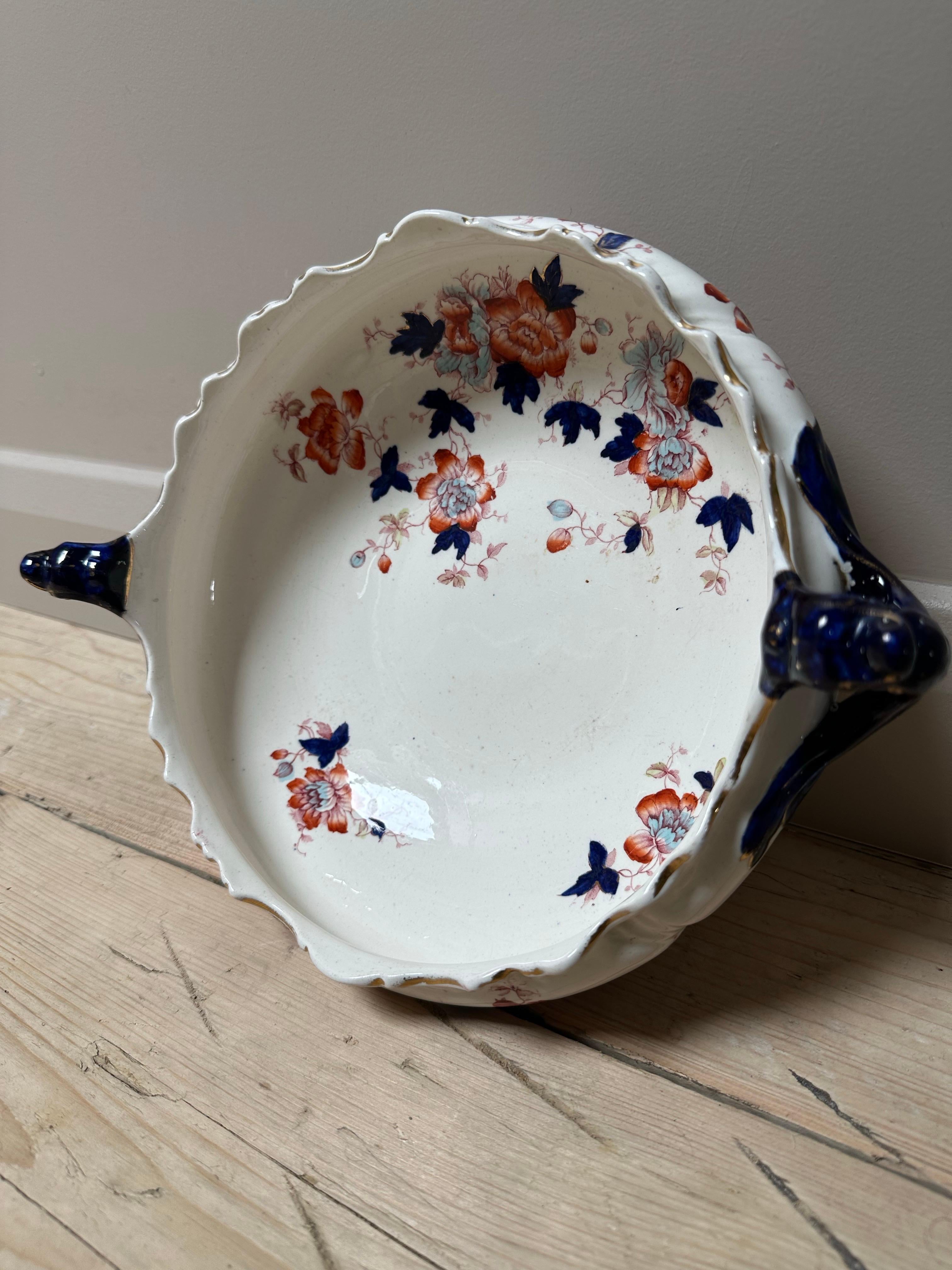 Großer Mason's Mandalay Blue Louis Dessertteller, blau, rot & gold geblümt, 1813 (Regency) im Angebot