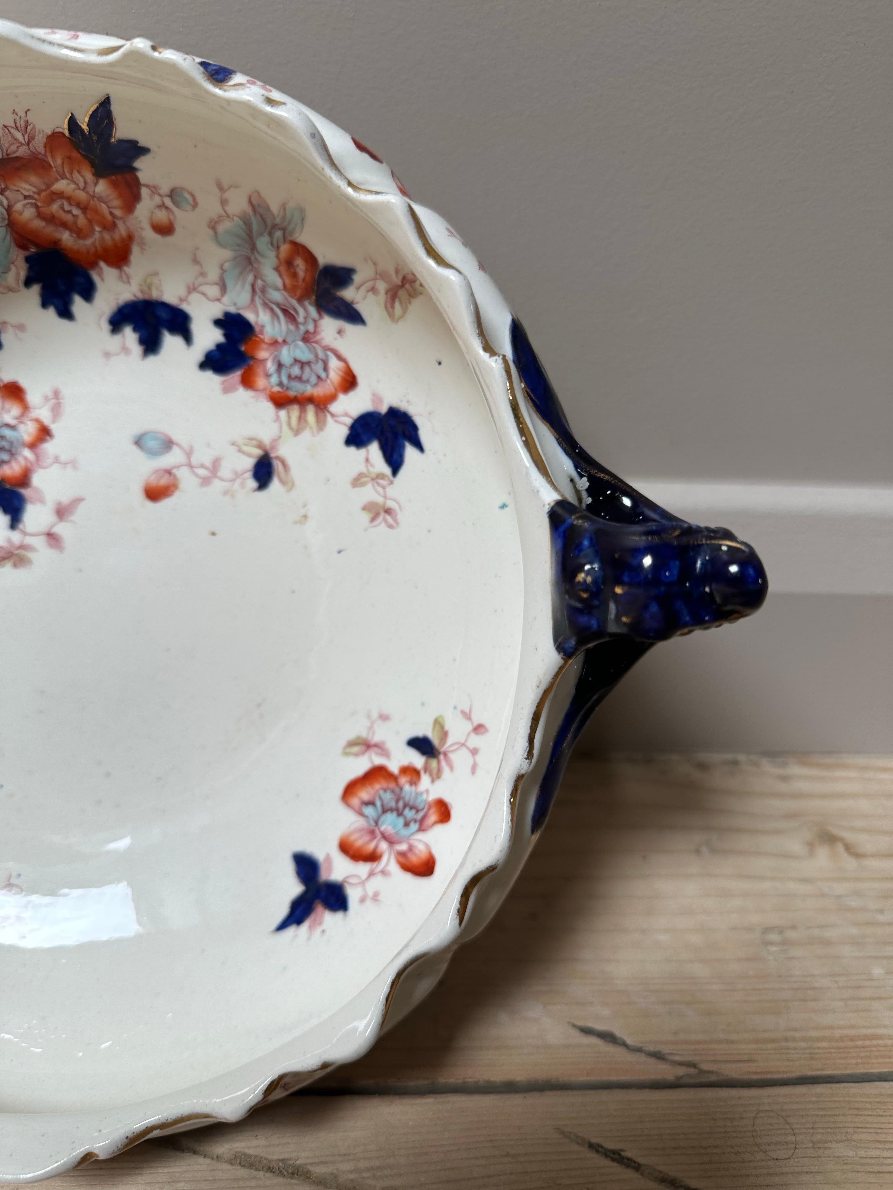 Großer Mason's Mandalay Blue Louis Dessertteller, blau, rot & gold geblümt, 1813 (Frühes 19. Jahrhundert) im Angebot