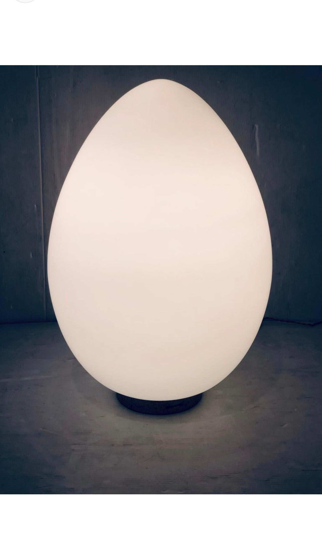 Space Age  Large Massive Italian Glass Egg Lamp on Travertine Base by Ben Swildens For Sale