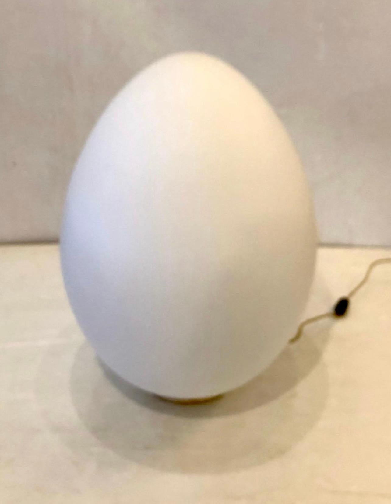  Large Massive Italian Glass Egg Lamp on Travertine Base by Ben Swildens In Excellent Condition For Sale In San Diego, CA
