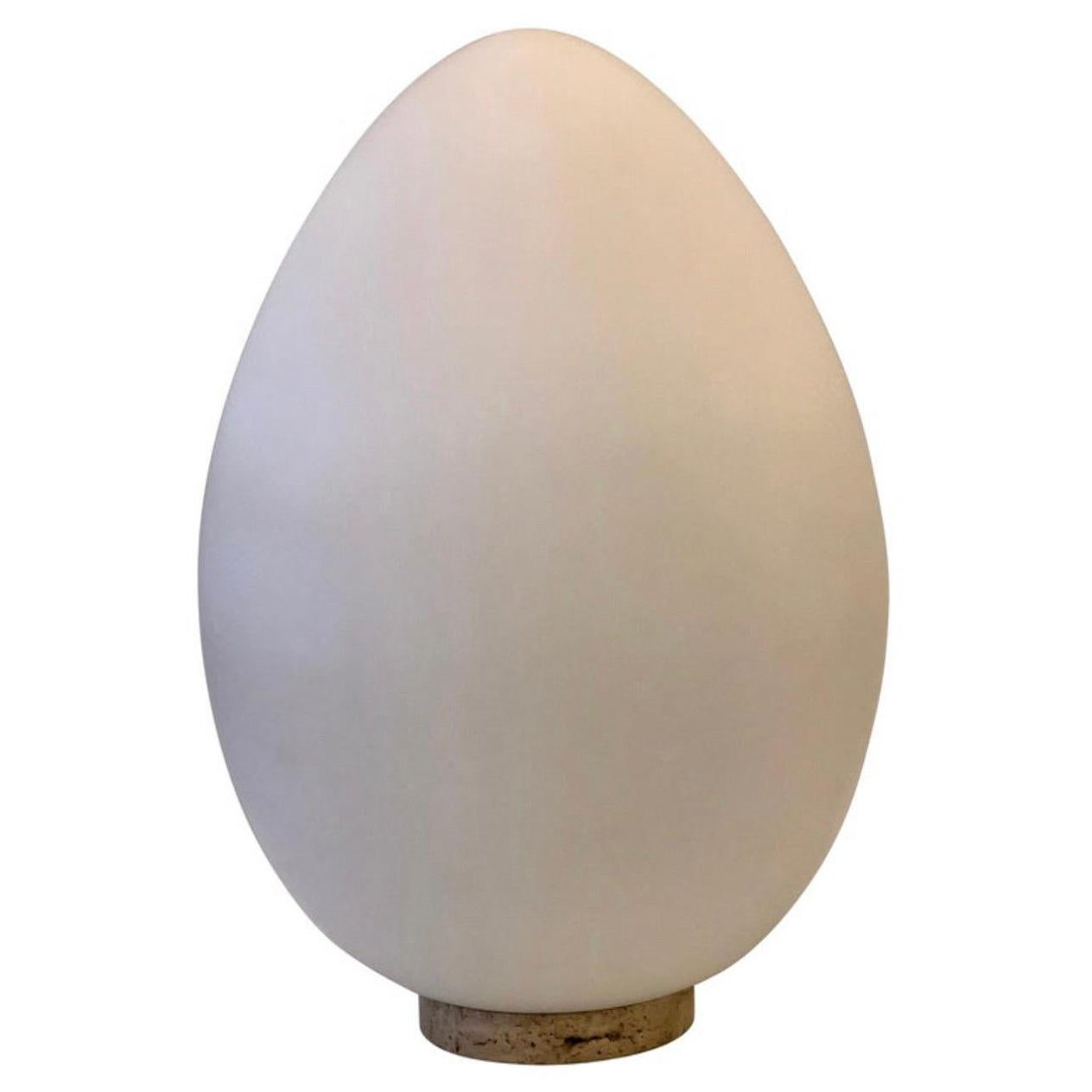 Grande lampe œuf italienne en verre sur base en travertin par Ben Swildens en vente