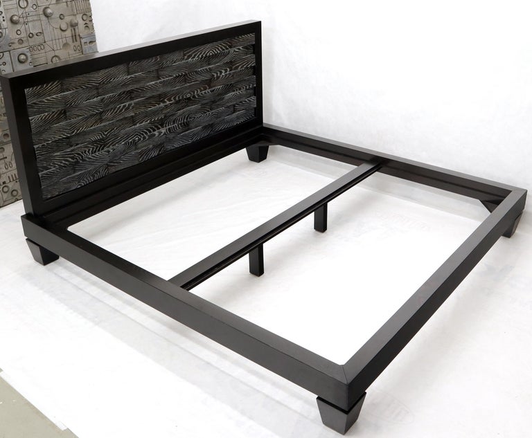 Mid-Century Modern Large Massive King Size Black Lacquer Cerused Oak Bed Headboard For Sale