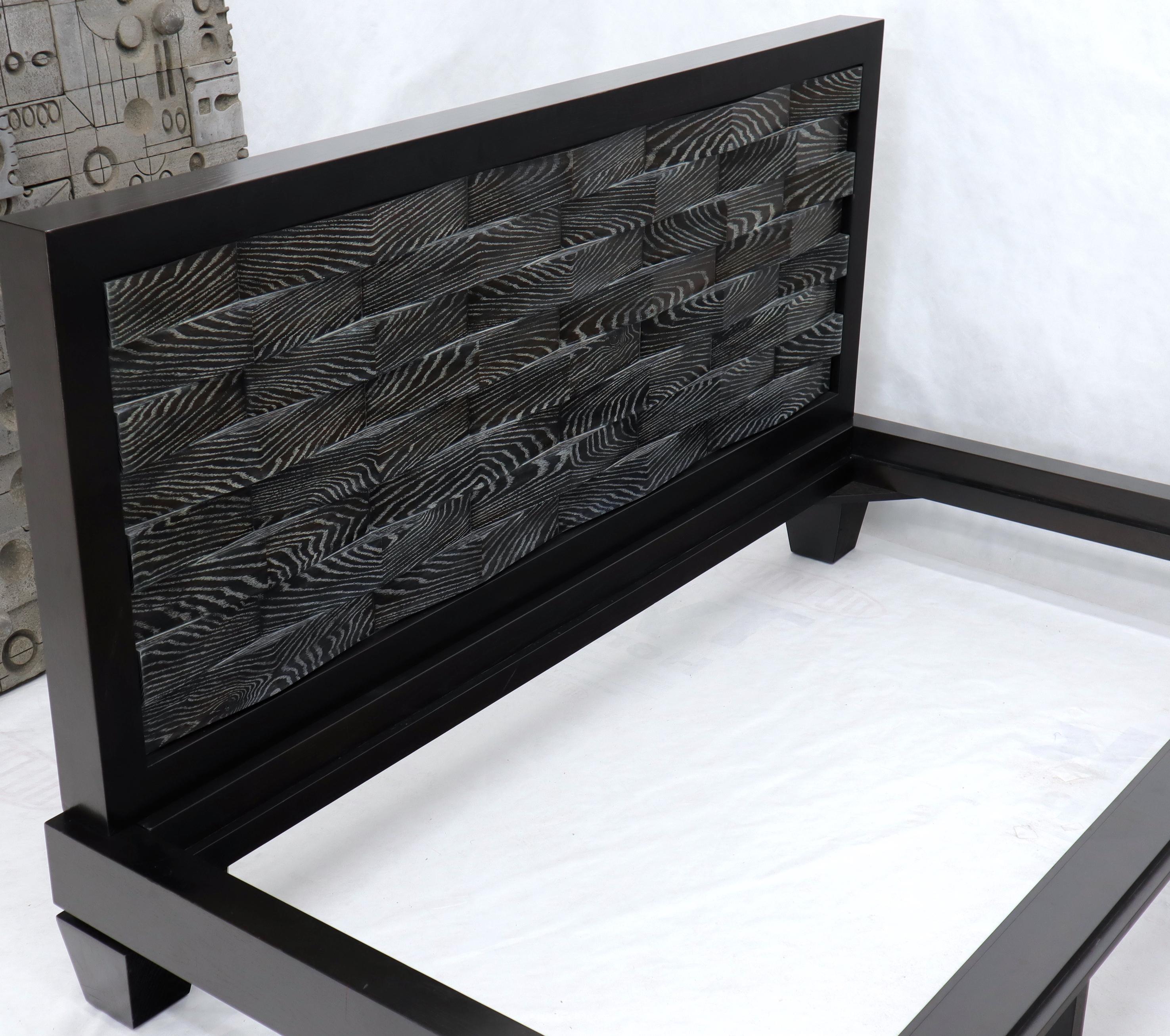 Unknown Large Massive King Size Black Lacquer Cerused Oak Bed Headboard For Sale