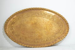 Large Antique Brass Moroccan Oval Brass Tray 54 inches