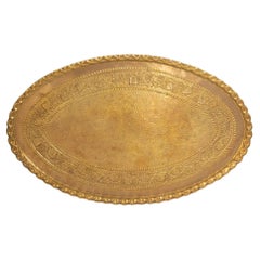 Vintage Large Massive Midcentury Brass Moroccan Oval Brass Tray