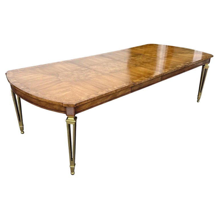 Large Mastercraft Burl Wood and Brass Leg Dining Table, 1970s For