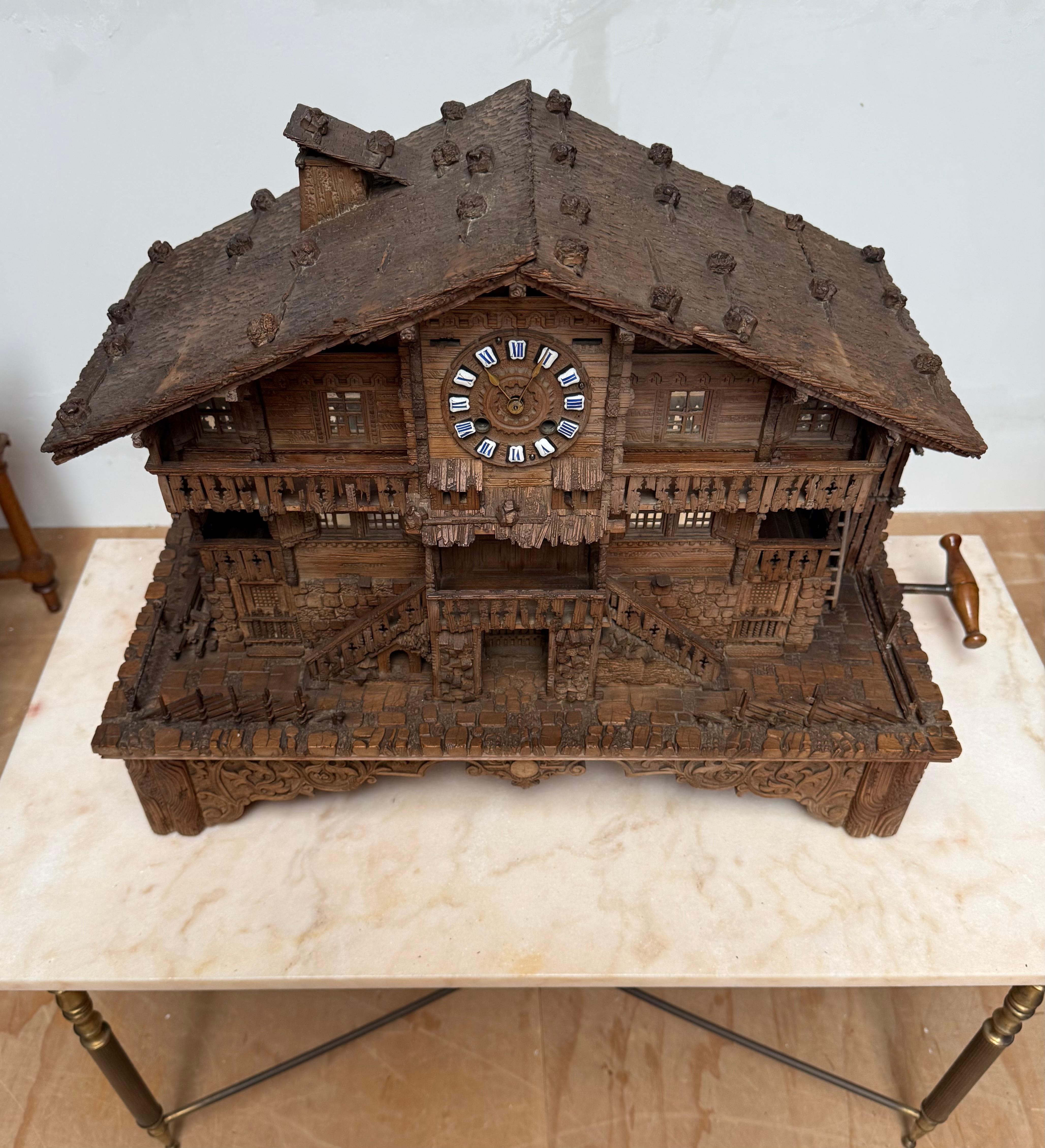 Top quality, hand carved and truly impressive antique clock with 8 music melodies.

Over the years we have had the pleasure of owning and selling a number of beautiful Black Forest antiques, but never did we come accross a 19th century Black Forest