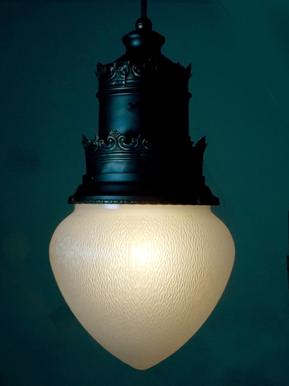American Large Matching Pair of Acorn Street Lamps For Sale