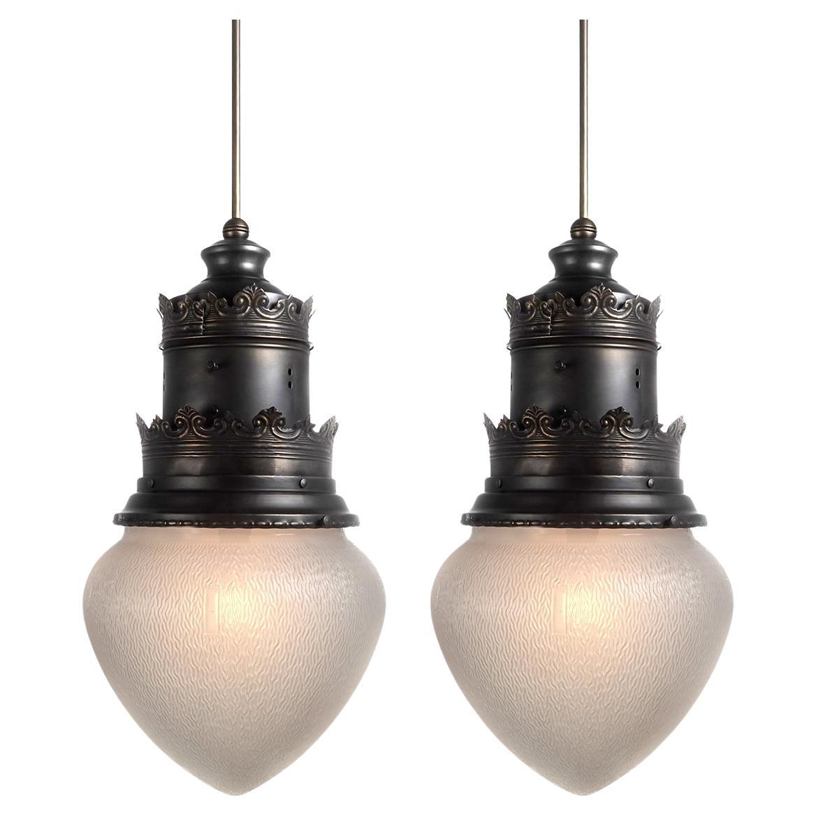 Large Matching Pair of Acorn Street Lamps