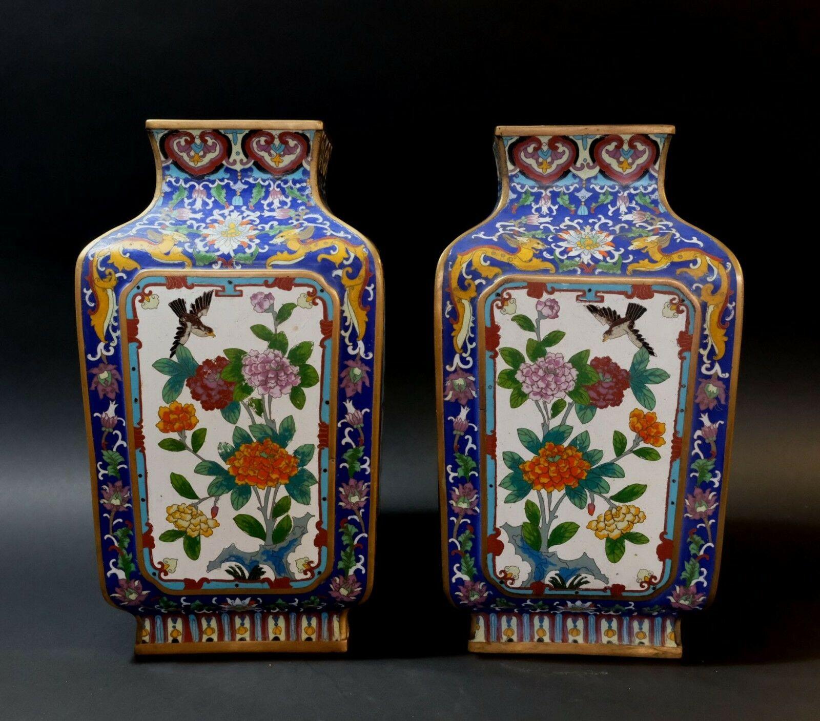 19th Century Large Matching Pair of Chinese Bronze Cloisonné Enameled Vases For Sale