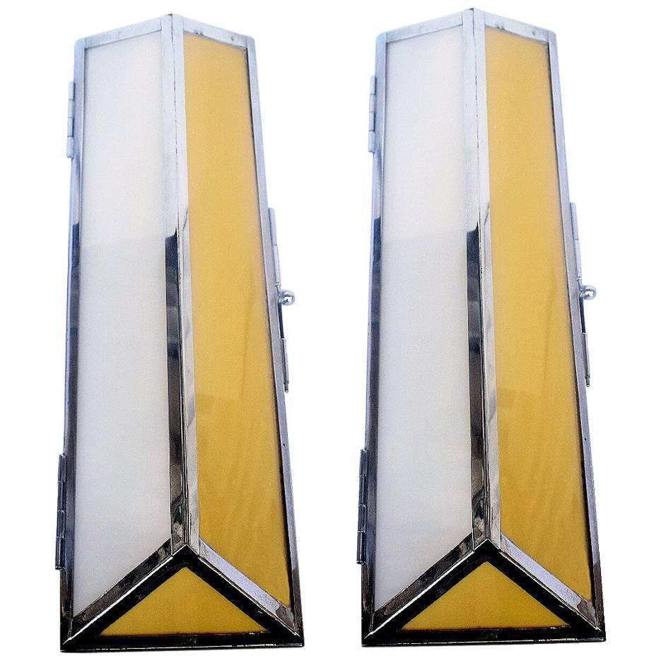Large Matching Pair of English Art Deco Cinema Wall Lights