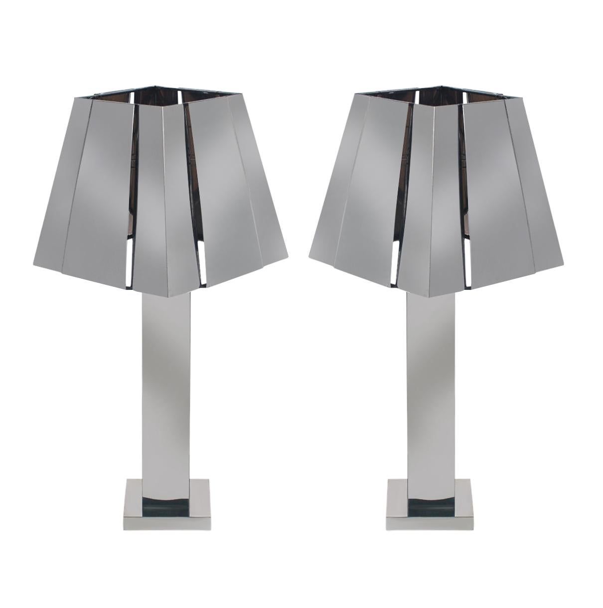 Large Matching Pair of Mid Century Modern Table Lamps by Curtis Jere in Chrome 4