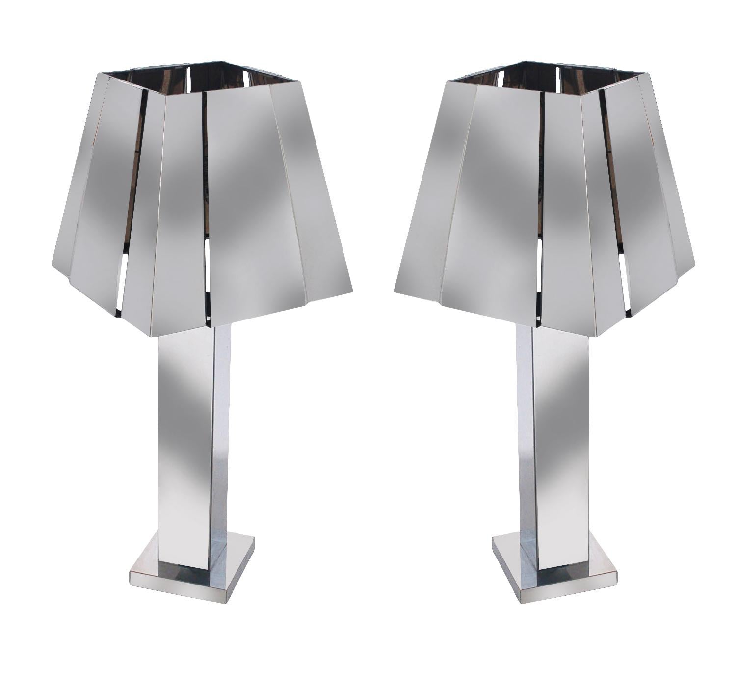 Mid-Century Modern Large Matching Pair of Mid Century Modern Table Lamps by Curtis Jere in Chrome