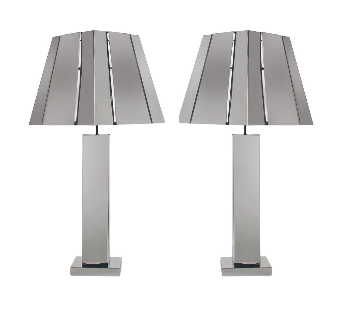 Large Matching Pair of Mid Century Modern Table Lamps by Curtis Jere in Chrome In Good Condition In Philadelphia, PA