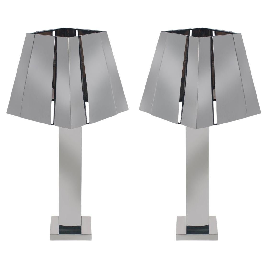 Large Matching Pair of Mid Century Modern Table Lamps by Curtis Jere in Chrome
