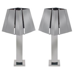 Large Matching Pair of Mid Century Modern Table Lamps by Curtis Jere in Chrome
