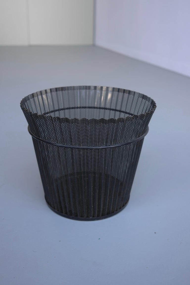 Large Mathieu Matégot Black Metal Waste Paper Basket, First Edition