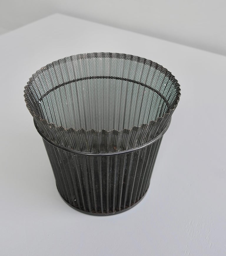 Large Mathieu Matégot Black Metal Waste Paper Basket, First Edition