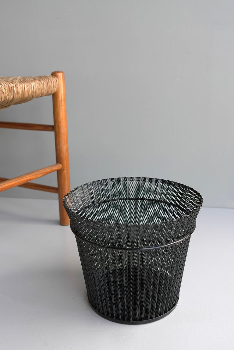 Large Mathieu Matégot Black Metal Wastepaper Basket, First Edition