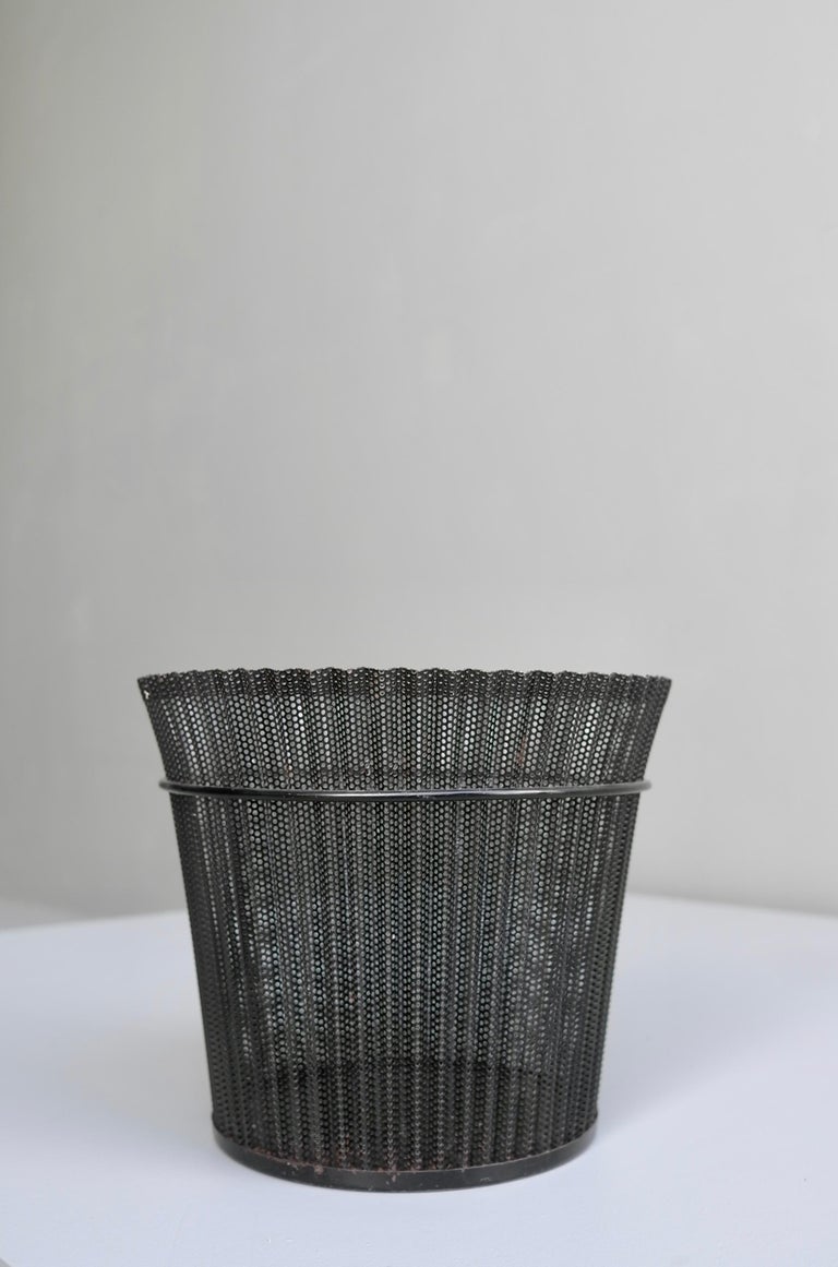 Large Mathieu Matégot Black Metal Waste Paper Basket, First Edition