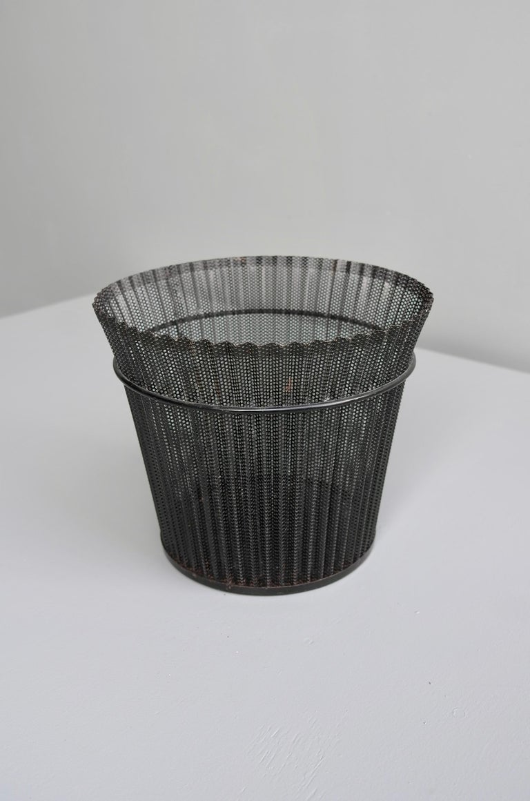Large Mathieu Matégot Black Metal Waste Paper Basket, First Edition