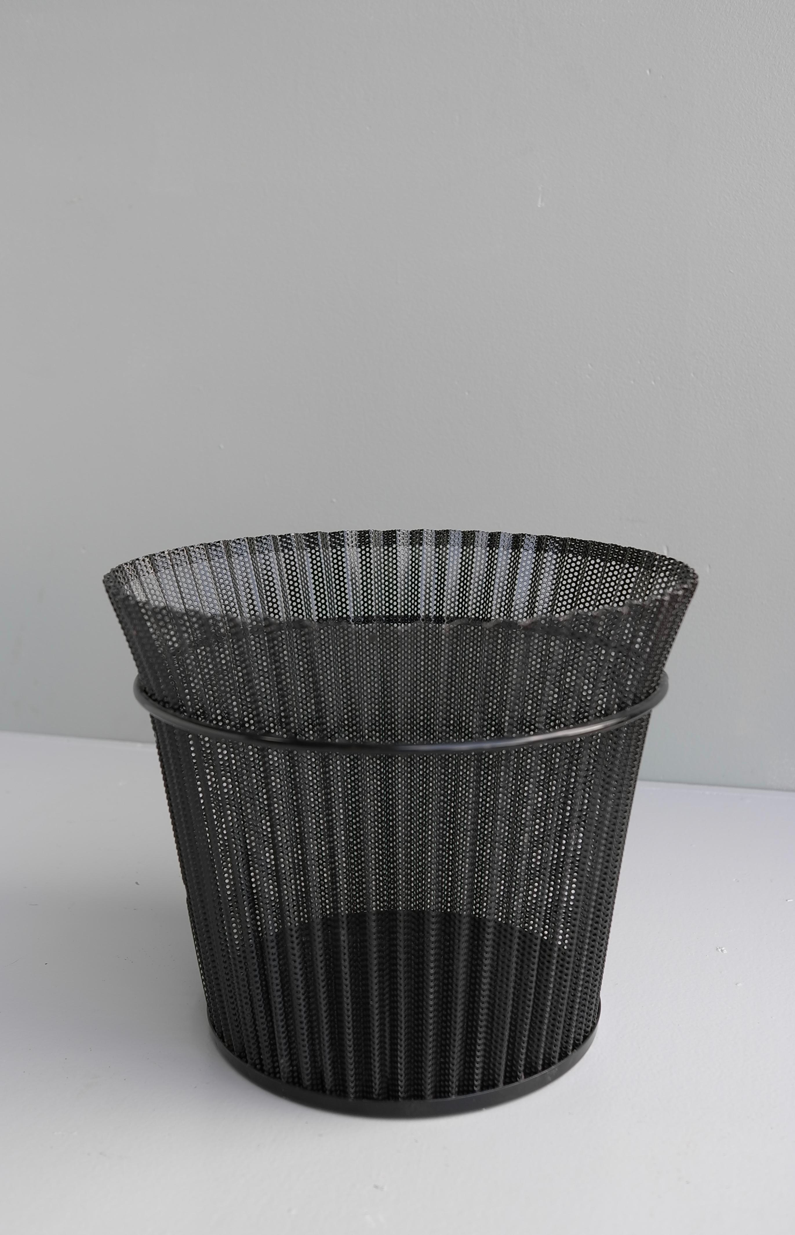 Large Mathieu Matégot Black Metal Wastepaper Basket, First Edition, 1950s For Sale 3