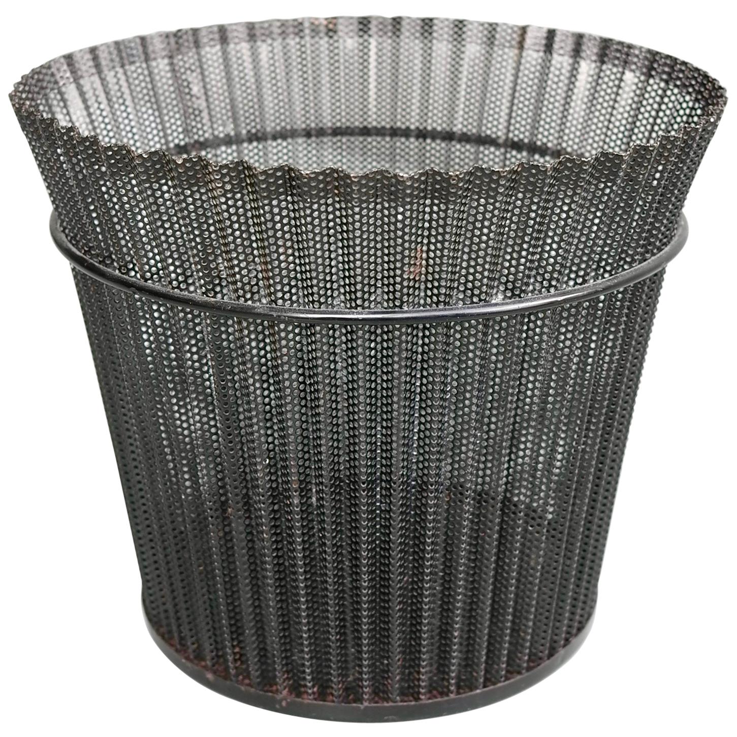Large Mathieu Matégot Black Metal Waste Paper Basket, First Edition