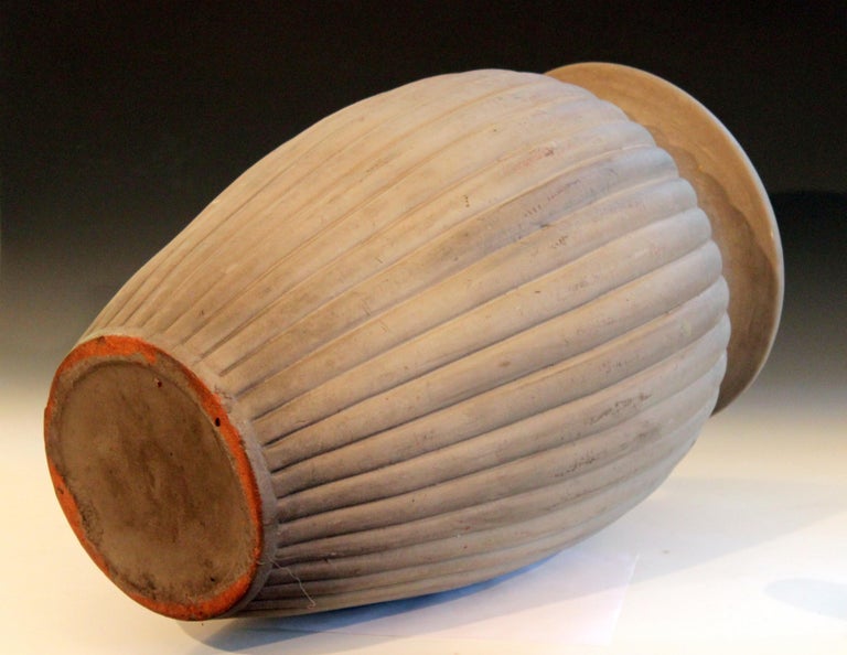 Large Matt Brown Art Deco Peters and Reed Lobed Pottery Floor Jar Urn Vase For Sale at 1stDibs