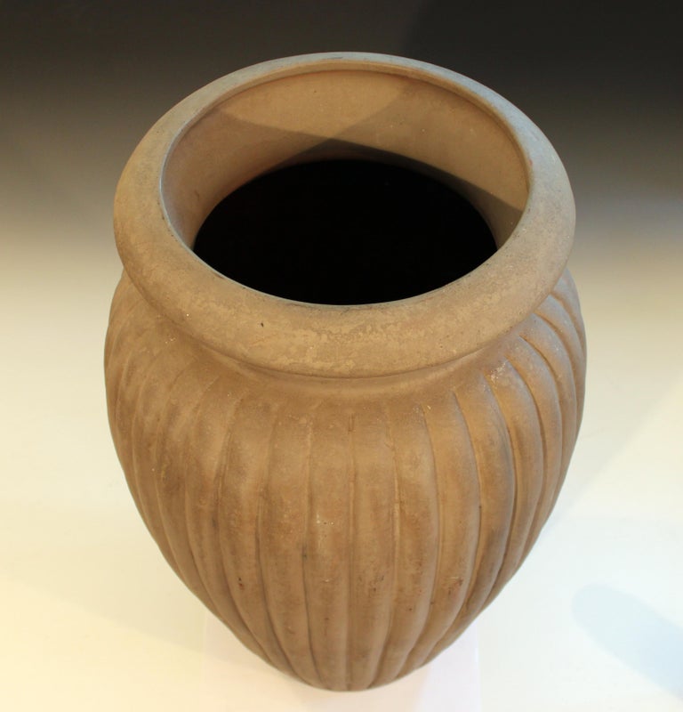 Large Matt Brown Art Deco Peters and Reed Lobed Pottery Floor Jar Urn Vase For Sale at 1stDibs