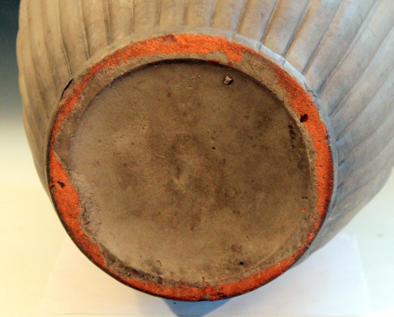 Large Matt Brown Art Deco Peters and Reed Lobed Pottery Floor Jar Urn Vase For Sale at 1stDibs