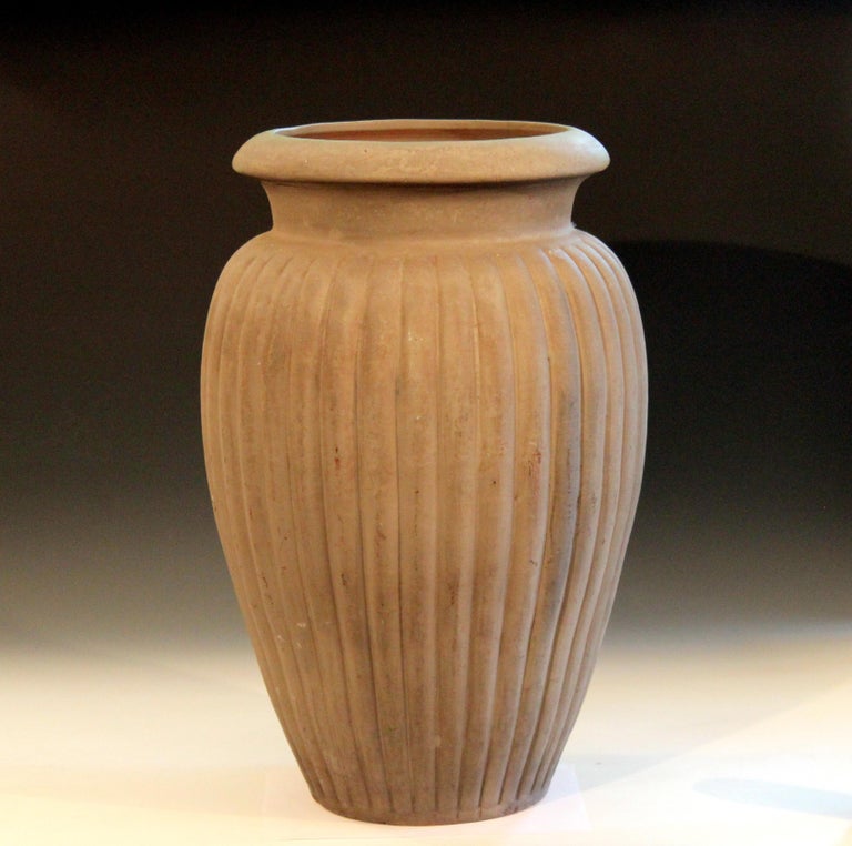 Large Matt Brown Art Deco Peters and Reed Lobed Pottery Floor Jar Urn