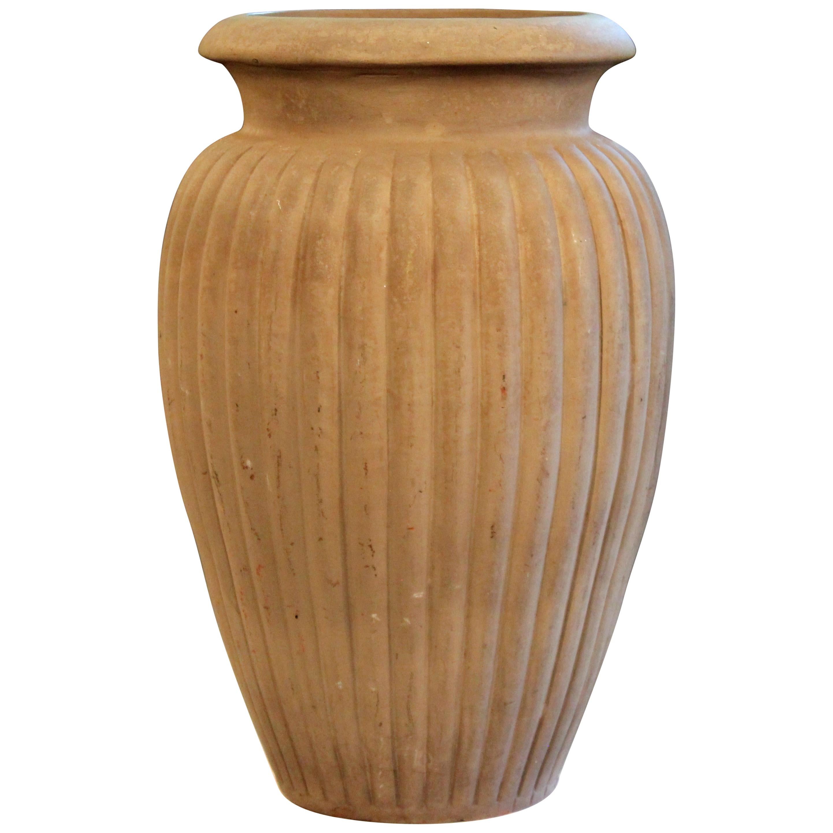 Large Matt Brown Art Deco Peters and Reed Lobed Pottery Floor Jar Urn Vase
