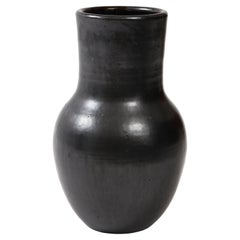 Large Matte Black Vallauris Vase with Glaze, France, c. 1950, Signed 'BIOT'