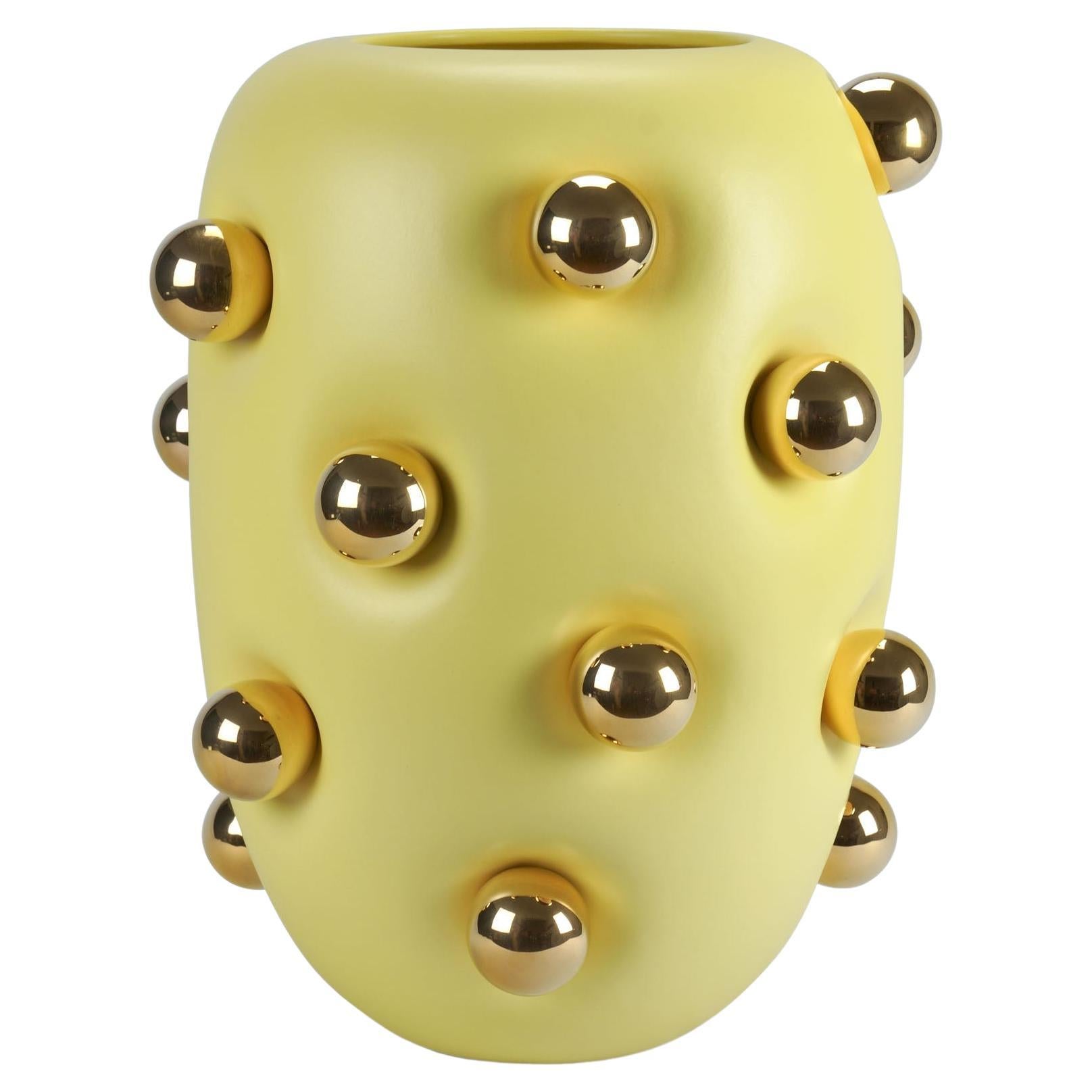 Large Matte Pastel Yellow, Lemon Ceramic Vase BonBon by deBlona