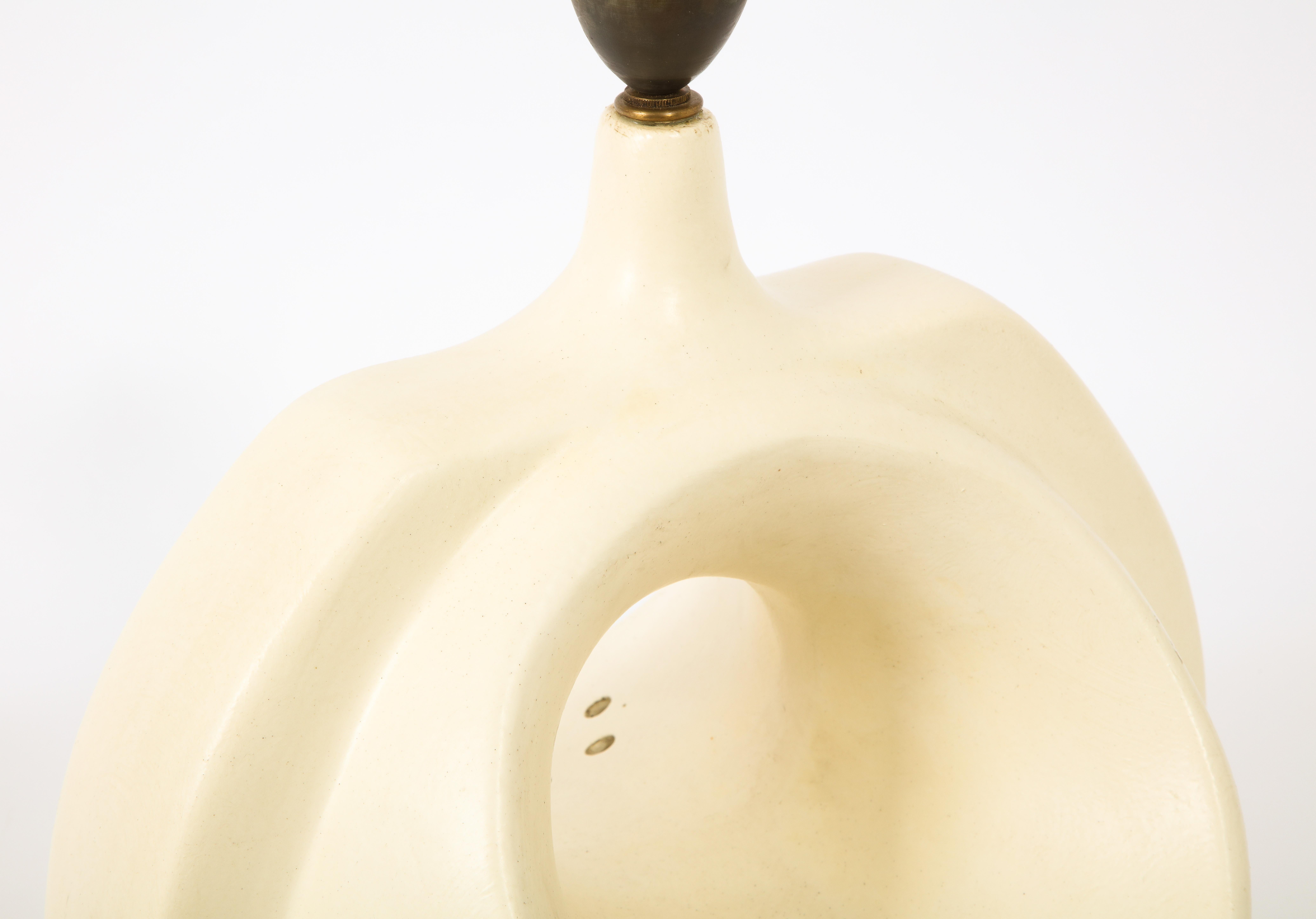 Large Matte Warm White Ceramic Pottery Table Lamp, USA, 1960's 11