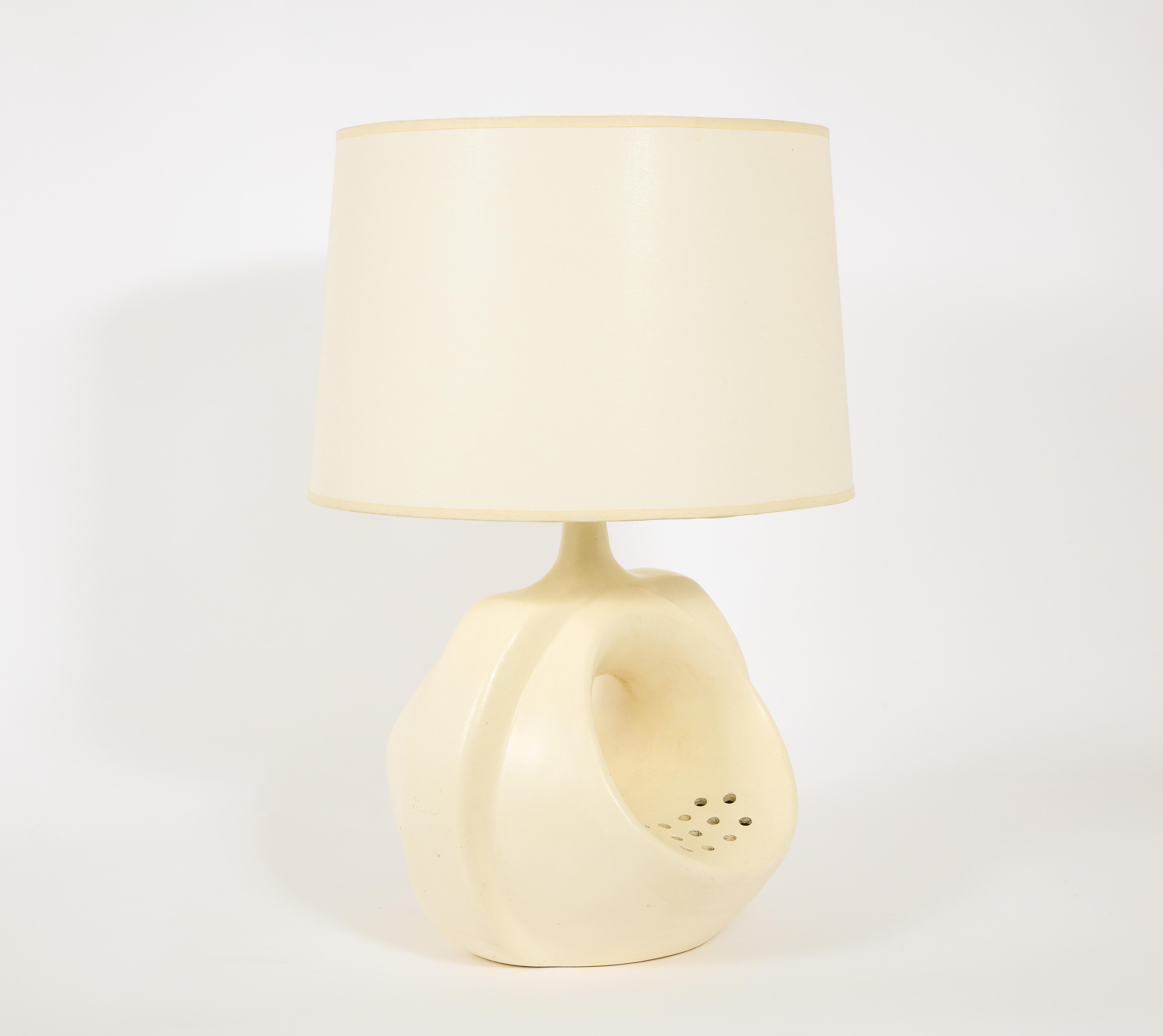 20th Century Large Matte Warm White Ceramic Pottery Table Lamp, USA, 1960's