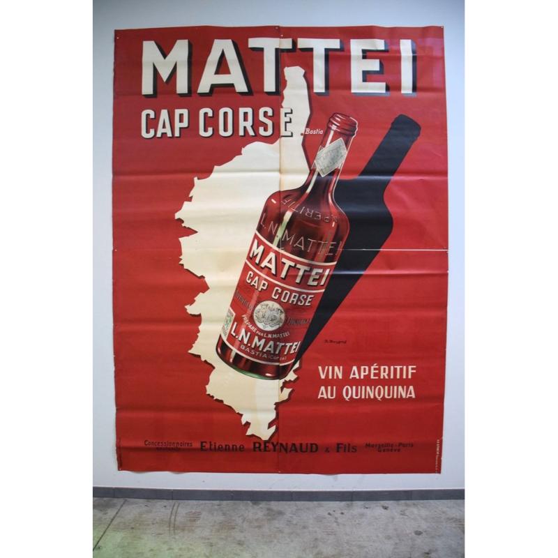 Grande affiche publicitaire de Mattei Cap Corse par Rene His, années 1950 en vente 10