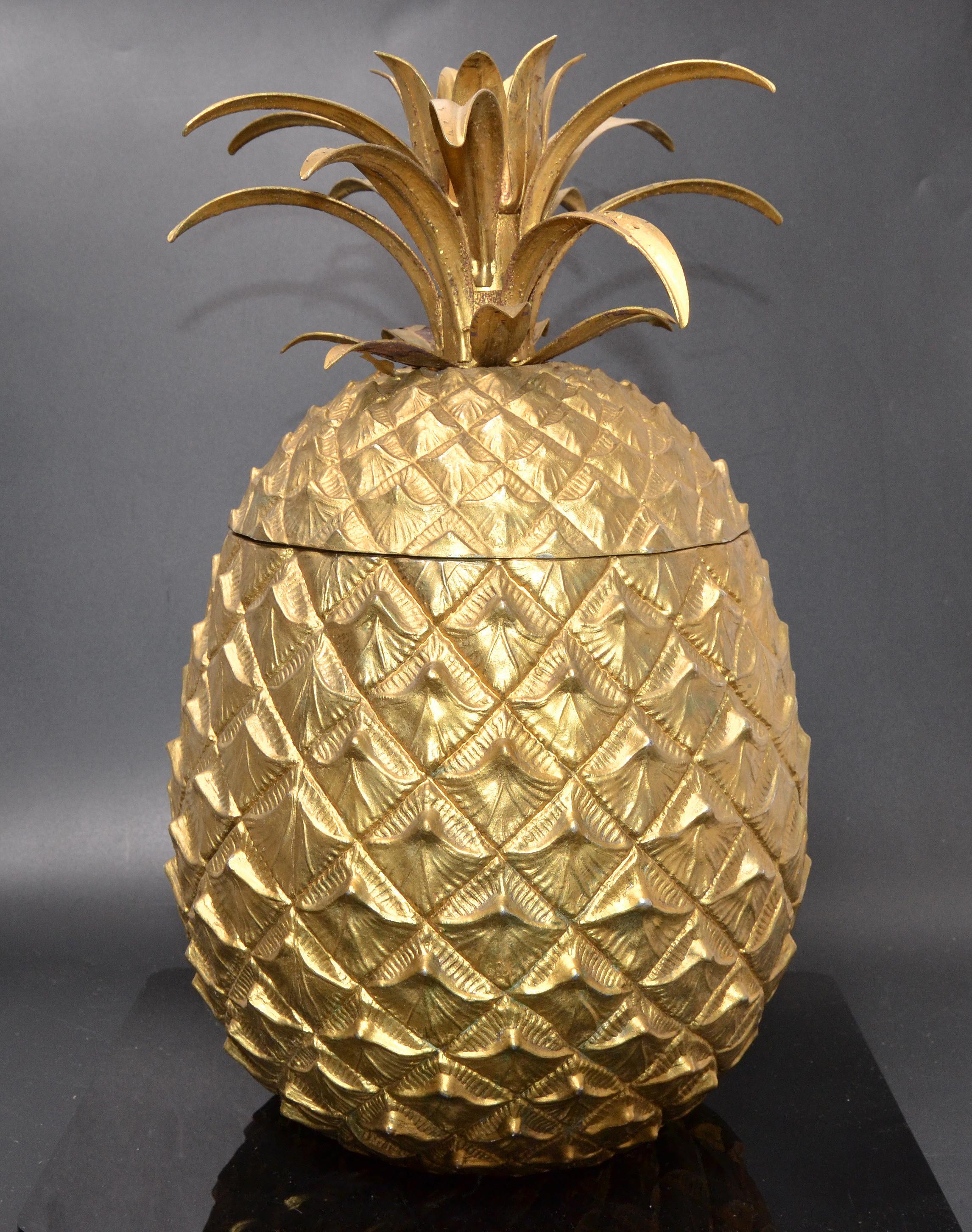 Italian Large Mauro Manetti Gold Plate Pineapple Ice Bucket Mid-Century Modern, Italy