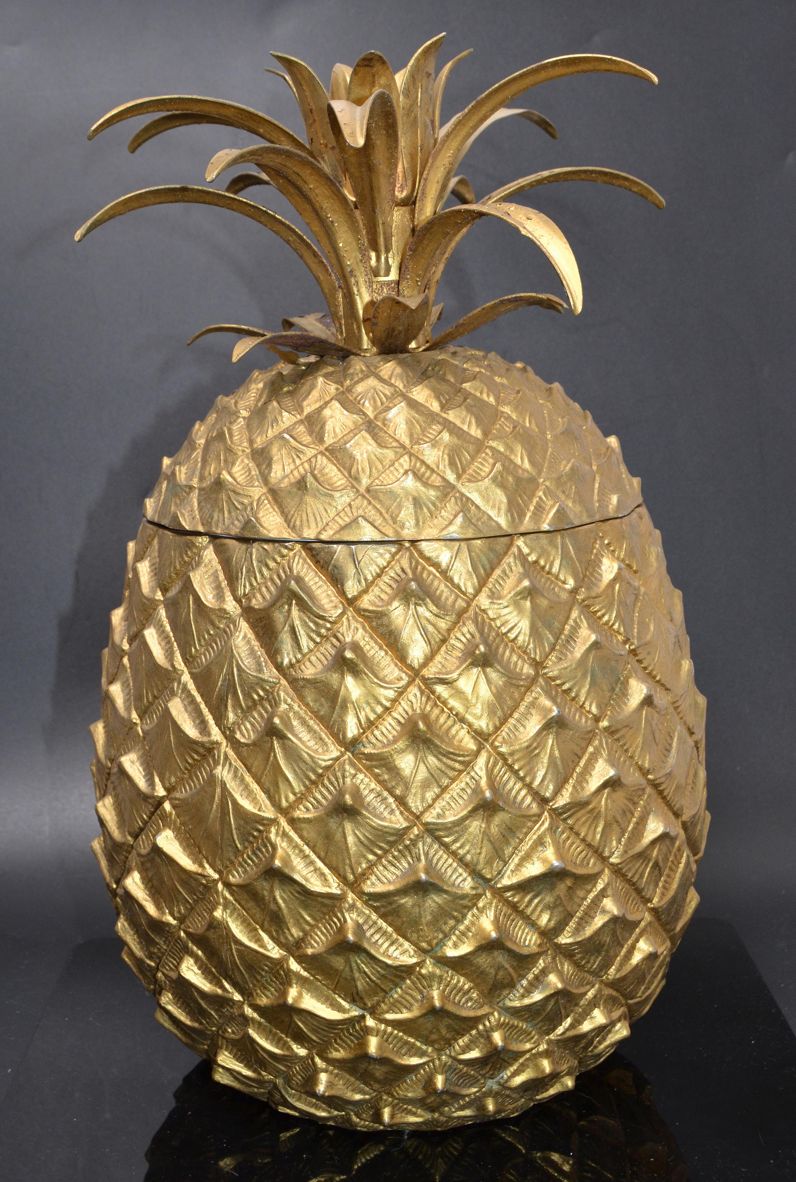 Large Mauro Manetti Gold Plate Pineapple Ice Bucket Mid-Century Modern, Italy 1