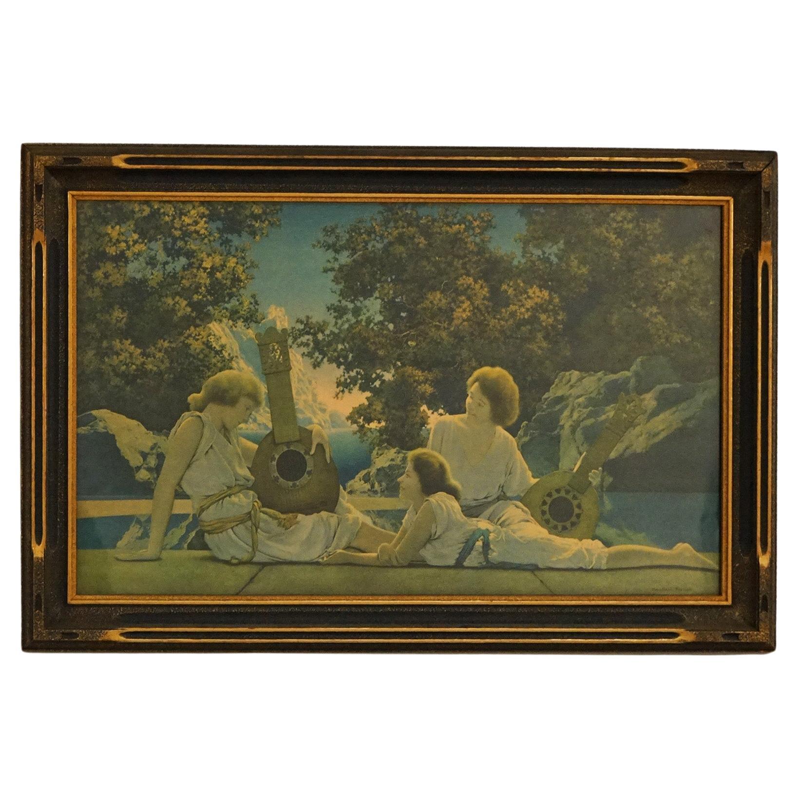 Grabado Art Déco grande de Maxfield Parrish "Los tañedores de laúd", enmarcado, C1920 en venta