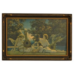 Antique Large Maxfield Parrish Art Deco Print “The Lute Players”, Framed, C1920