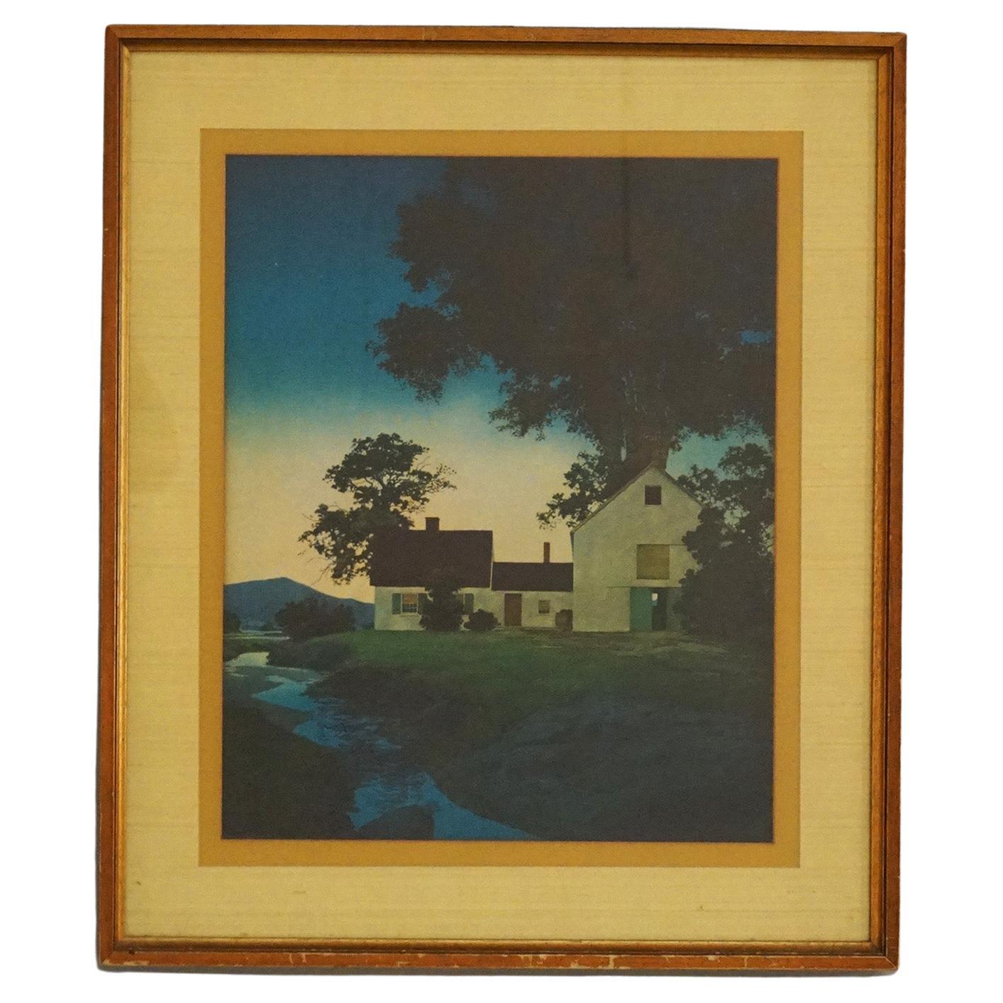 Grande ferme Paysage Parrish encadrée Maxfield Parrish par River, vers 1930 en vente