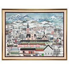 Large Maxwell Mays Folk Art Oil on Canvas, Cascade Springs Colorado, 1983