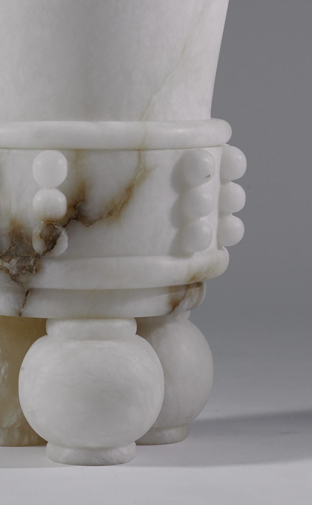 Italian Large Mayan Inspired Alabaster Vase For Sale