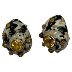 Large MAZ 14kt Yellow Gold and Citrine Shell Earrings