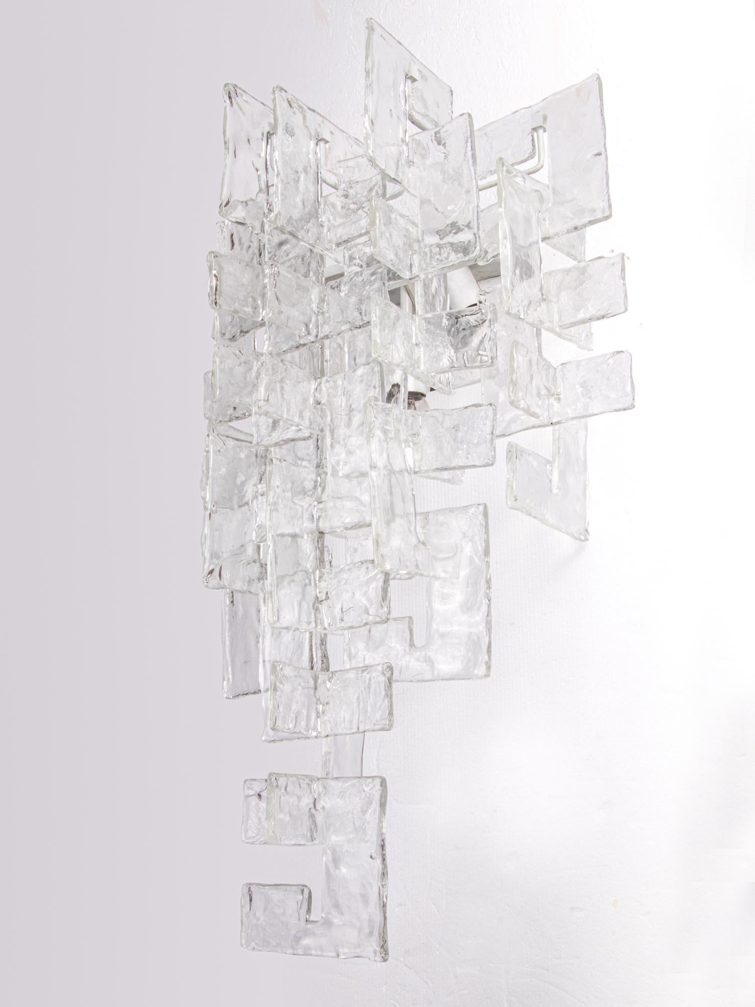 Hand-Crafted 1960s Italy Mazzega Large Interlocking Murano Glass Wall Sconce by Carlo Nason