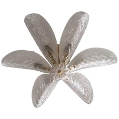 Large Mazzega Murano Glass Palm Leaves Six-Light Ceiling Fixture, Italy, 1960s