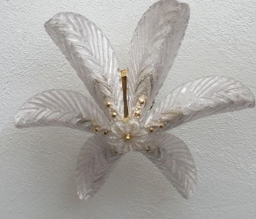 Gilt Large Mazzega Murano Glass Palm Leaves Six-Light Ceiling Fixture, Italy, 1960s