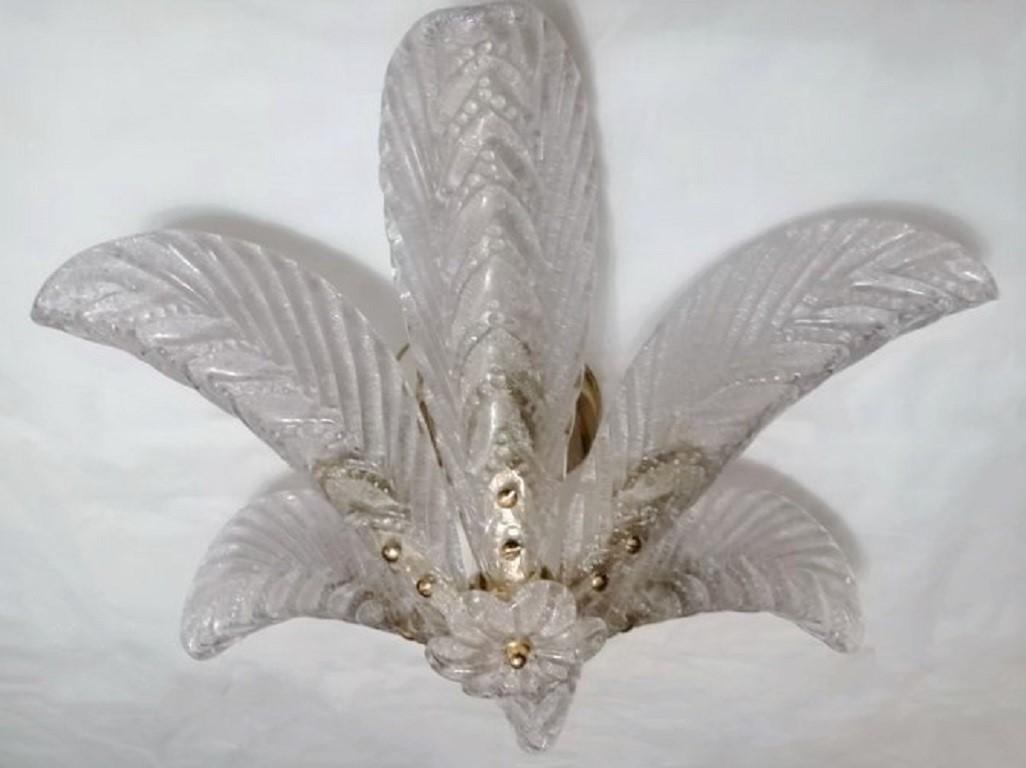 Large Mazzega Murano Glass Palm Leaves Six-Light Ceiling Fixture, Italy, 1960s In Good Condition In Frankfurt am Main, DE