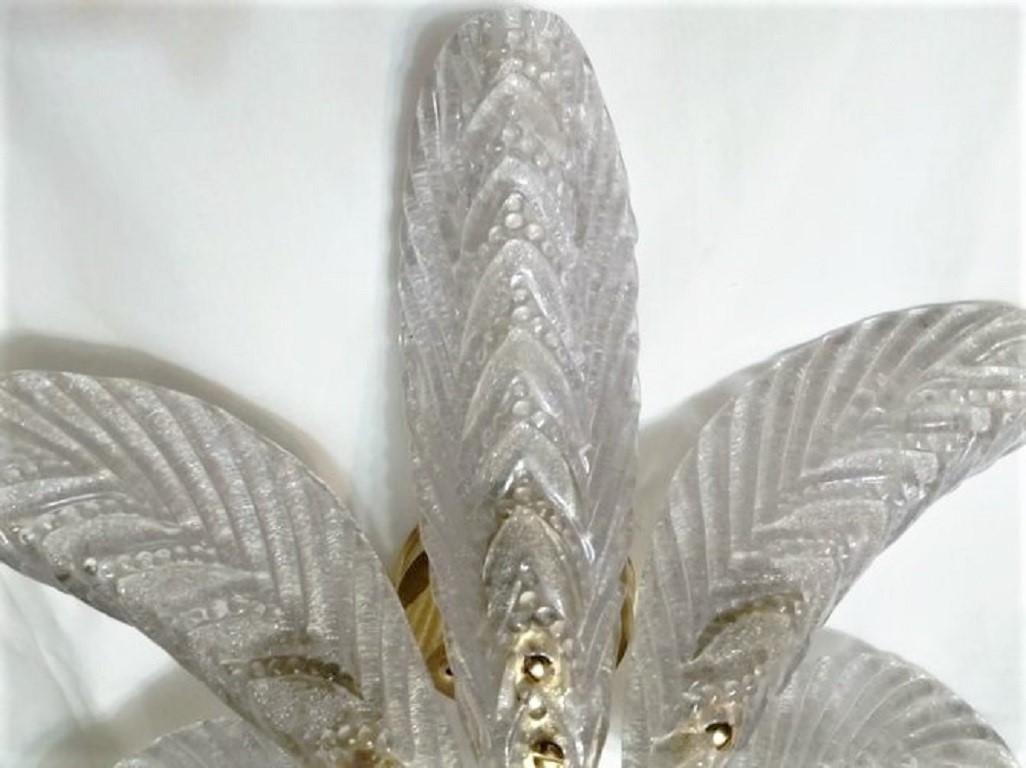 20th Century Large Mazzega Murano Glass Palm Leaves Six-Light Ceiling Fixture, Italy, 1960s